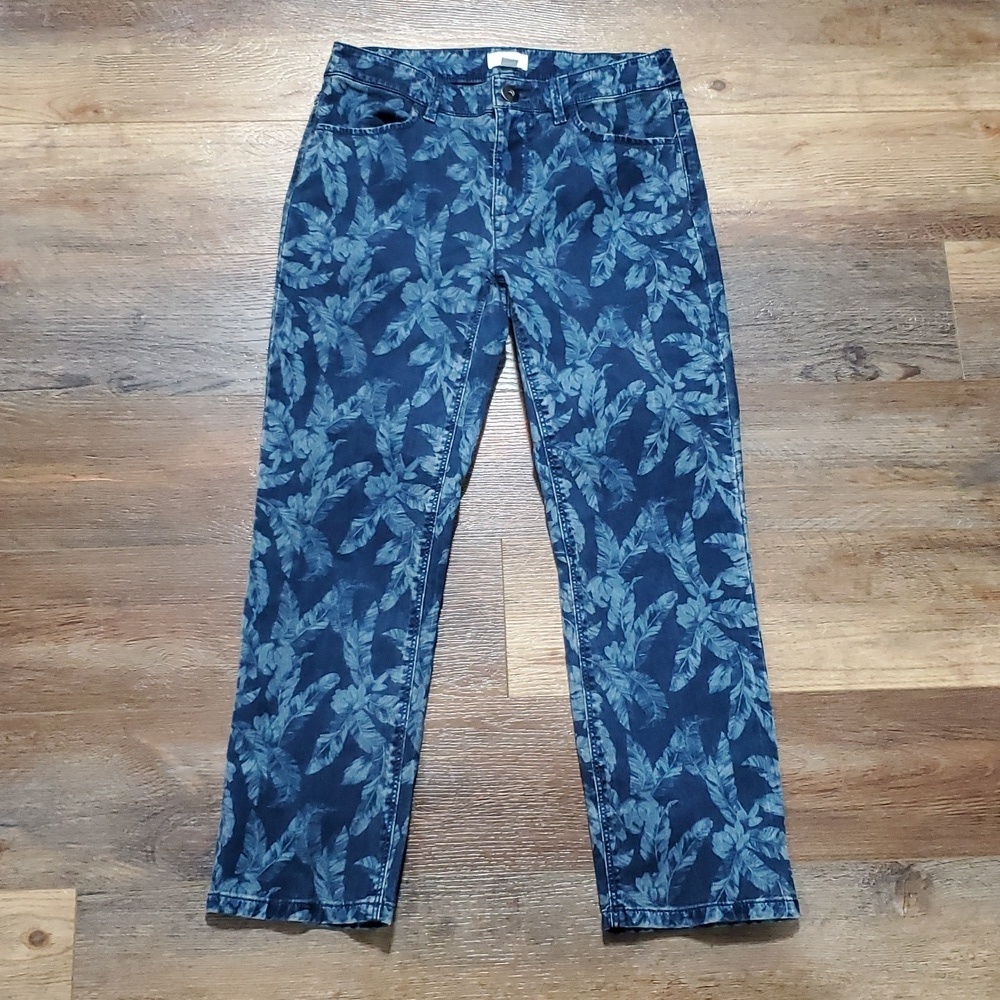 J Jill X Christian Sirano Tropical Leaf Denim Jeans